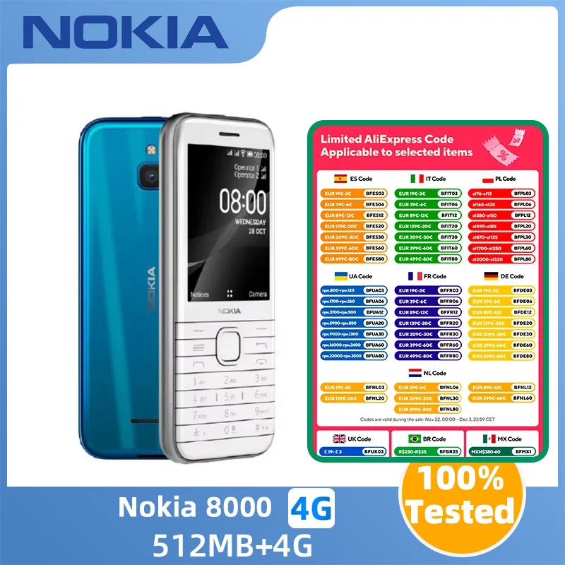 Nokia 8000 4G Phone CPUQualcomm Snapdragon 210 Battery capacity 1500mAh original used phone