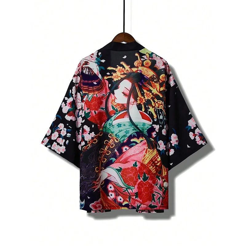 Japanese-Style Retro Loose-Fitting Versatile Kimono Cardigan Haori Summer Thin Beach Vacation Cover-Up Yukata Sun Protection Shirt Jacket