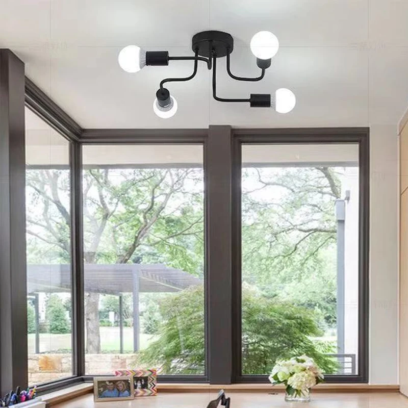 مصابيح السقف خمر 4 رؤساء الرجعية الكوع الثريا مع سيقان متعددة ضوء السقف E27 لمبة تركيبة إضاءة ديكورية المنزل #4