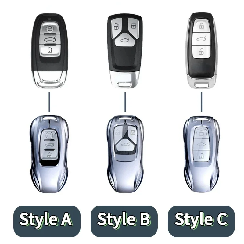 Zinc Alloy Silver/gun Gray Car Key Case Keyless Cover Key Shell Car Accessories For Audi A4L A6L Q5L Q3 A3 Q2L Q7