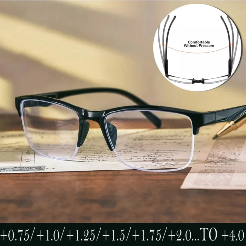 Lesebrille für Herren, Halbrahmen, Ultraleicht, Presbyopie-Brille, 2023, Damenbrille +0,75 bis +4,0, Unisex-Lesebrille – Detail 1
