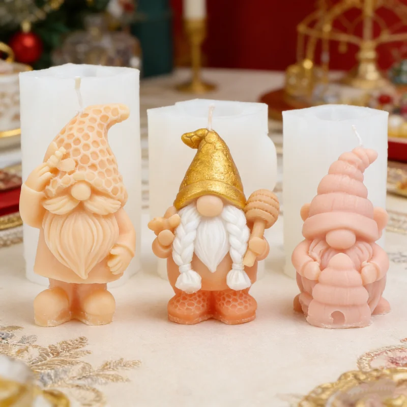 3D Gnome Silicone Candle Molds Cute Swedish Tomte with Honeycomb Hat Design Resin Crafts Mold DIY Faceless House Decor Gifts