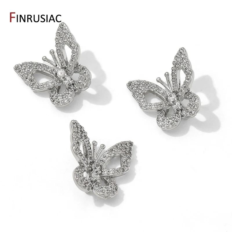 Rhodium Plated Brass Inlaid Zircon Butterfly Shape Spacer Beads,Separator Beads For DIY Pearl Necklace Bracelet Making Findings