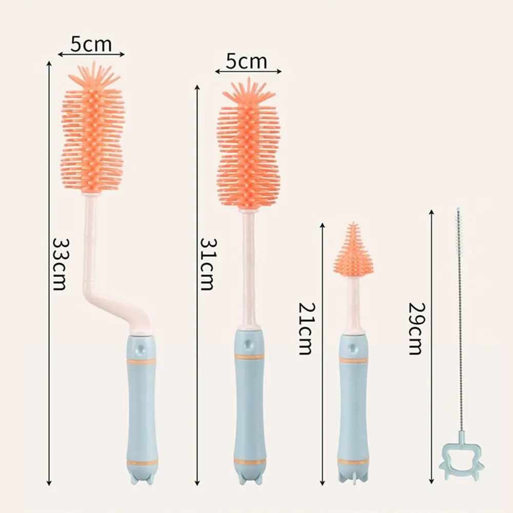 3Pcs/set 360-degree Rotating Baby Bottle Brush Long Handle with Base Cleaning Brush Set Combination Silicone Drying Rack