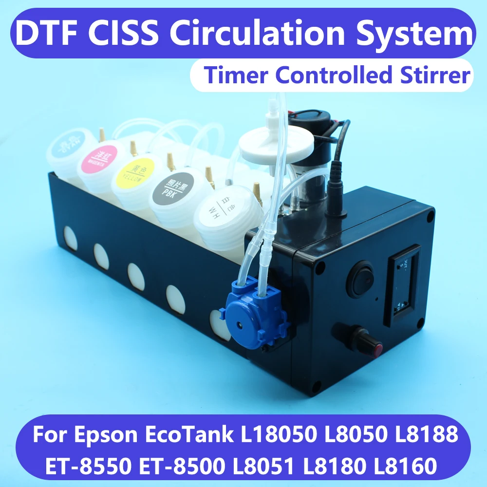 DTF Circulation System CISS White Ink Tank No Damper For Epson L1800 L800 L805 L18050 L8050 XP600 ET-8550 8500 Ink Stirrer Timer