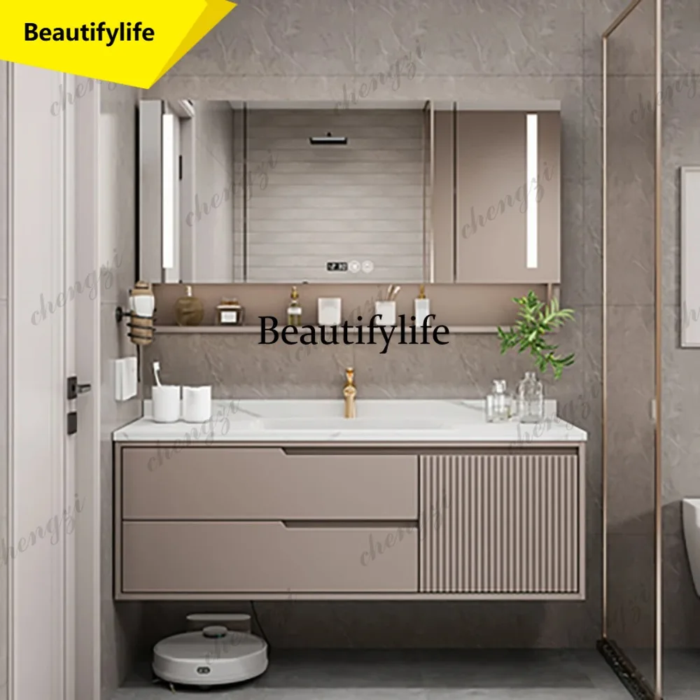 M02 Cabine Bathroom Basin With Wooden Cabinet Vanity With Sink Furniture Combination Oak Smart Mirror Lacquered Seamless Integra