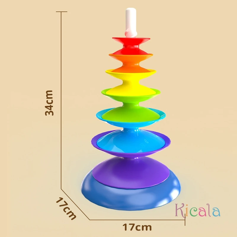 Brinquedo de roda giratória de arco-íris montessori, torre empilhadora educacional, brinquedo de desenvolvimento cerebral para crianças, brinquedo de cognição colorida