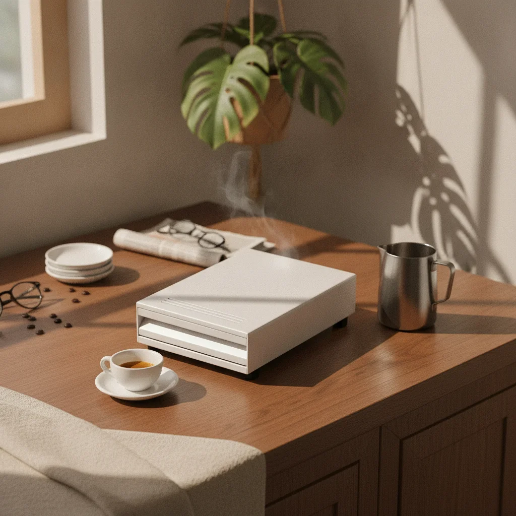 Drawer Knock Box Carbon Steel Espresso Knock Box Coffee Waste Drawer Slotted Top Coffee Grounds Container Low-Height