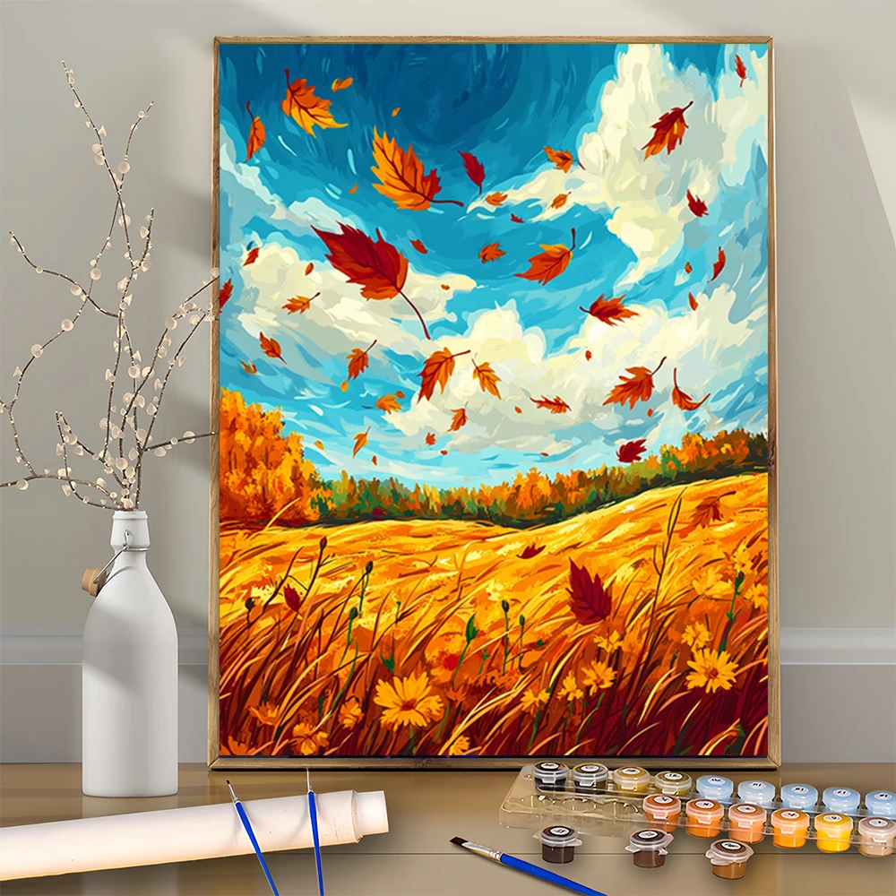 

1Pcs Autumn Field Rhapsody of Falling Leaves DIY Acrylic Digital Painting Kit For Beginners Home Wall Decor Frame Not Included
