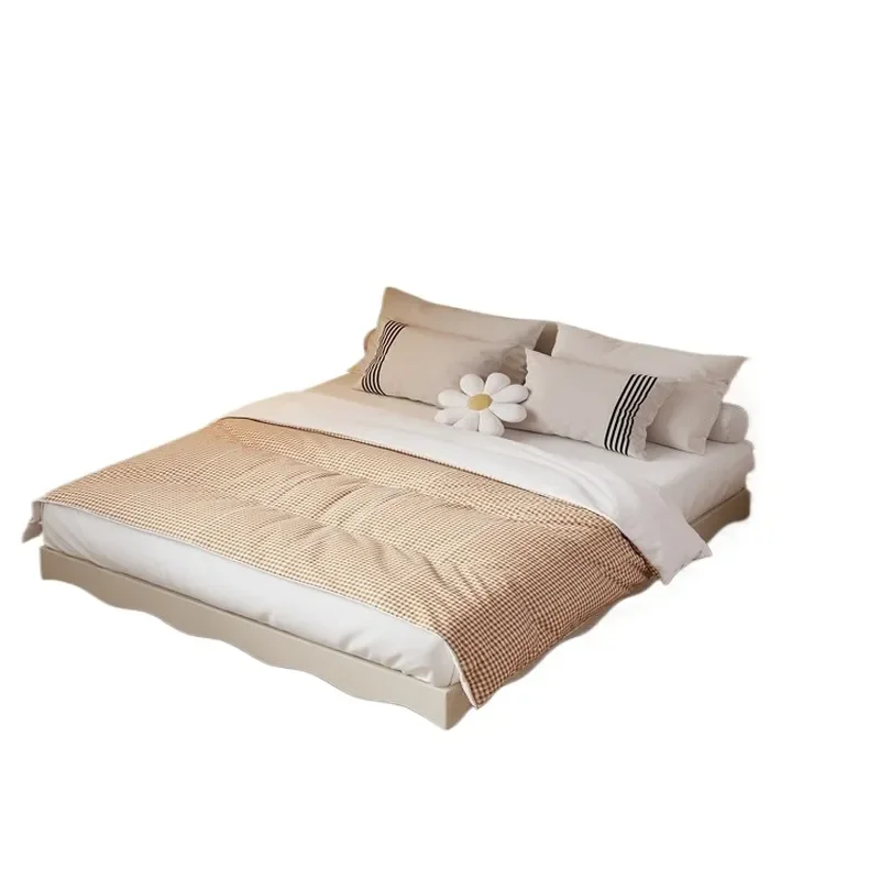 for Cream Wind No Bedside Solid Wood Bed White Ripple Suspended Bed Frame Bedroom Small Apartment Without Back Flush Edge