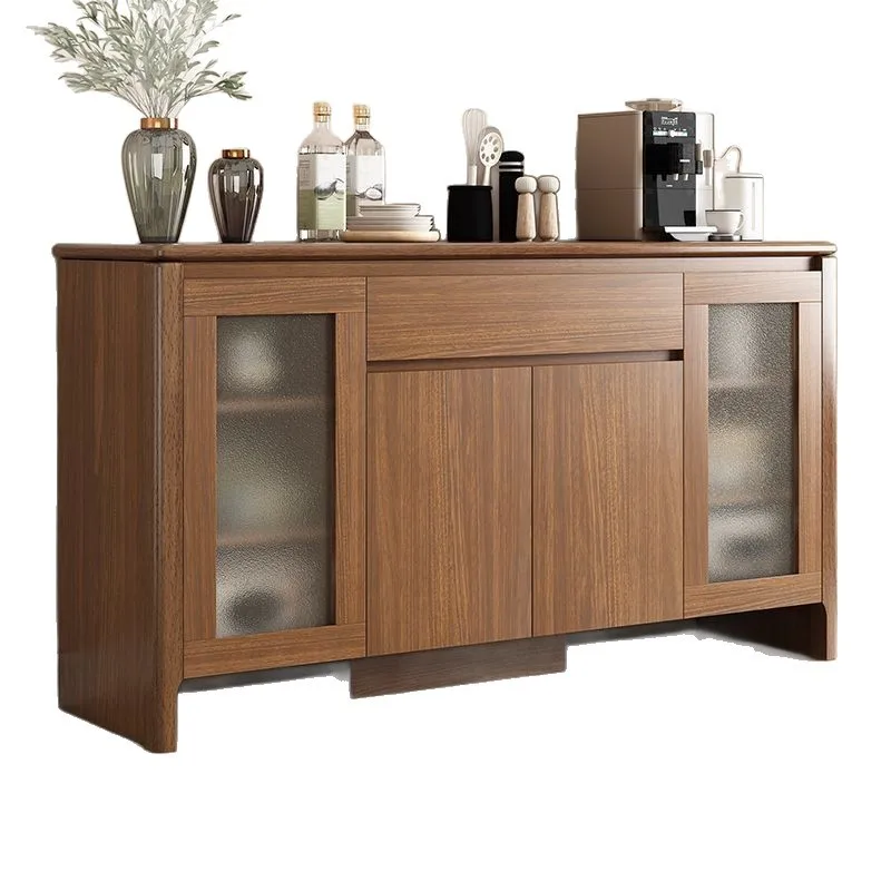 #Solid wood side cabinet integrated wall storage wine cabinet household storage kitchen storage cupboard side cabinet