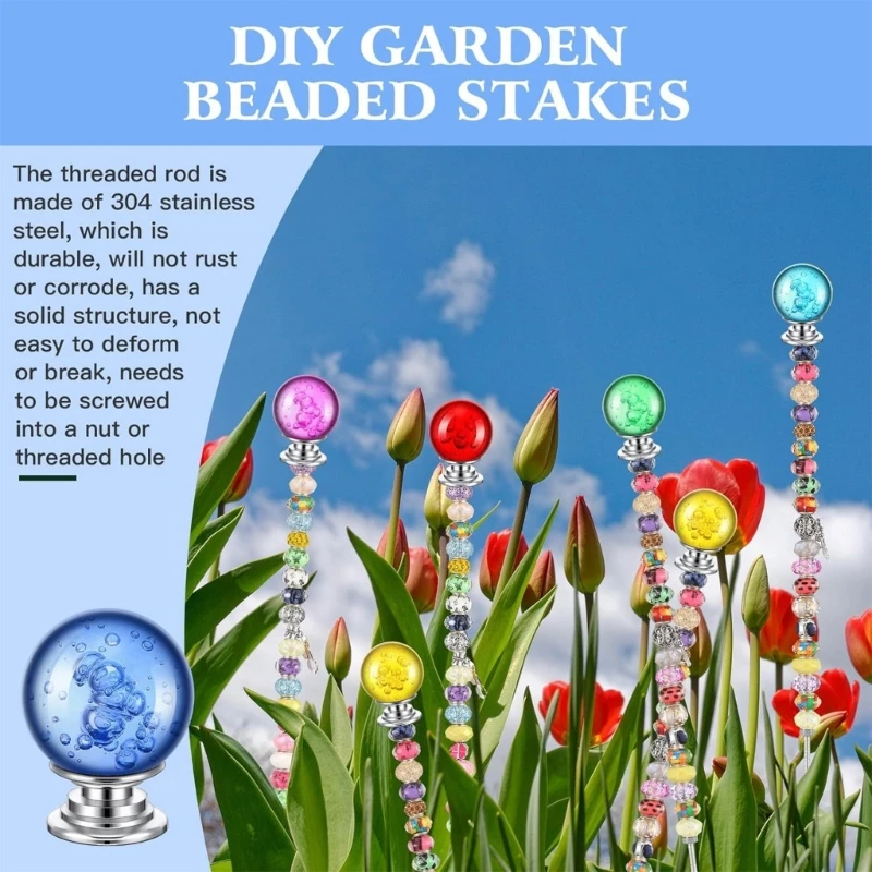 Decorative Garden Bead Stakes with Crystal Toppers Round Bead for Outdoor Decors Dropship