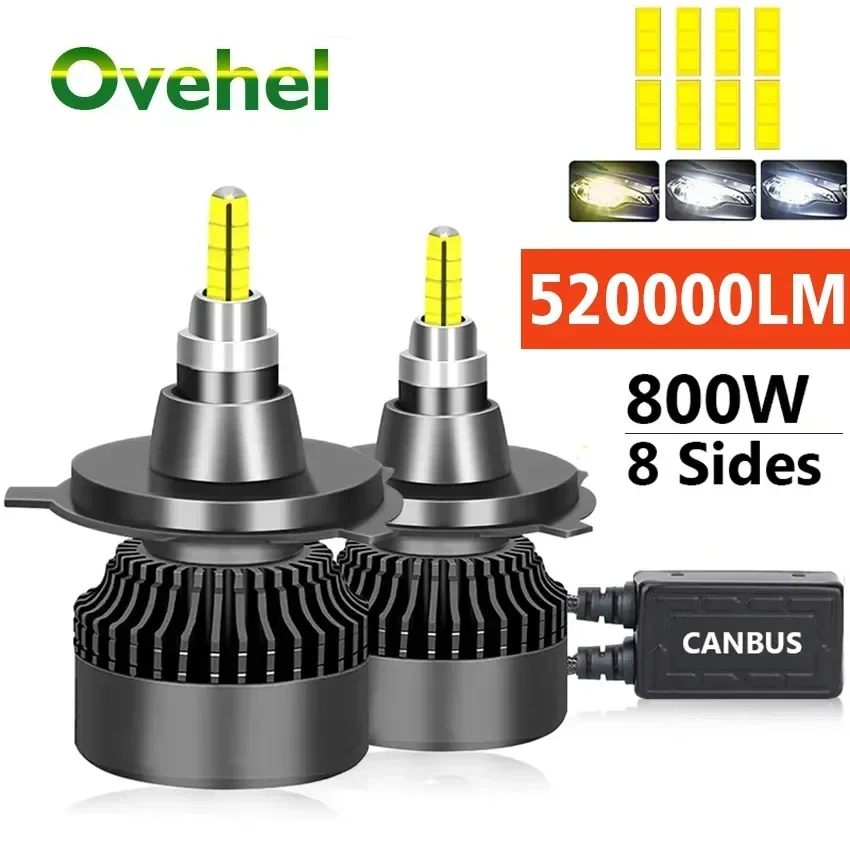 OVEHEL H4 H11 LED 360 520000LM 800W Canbus 9012 HIR2 H7 H1 H3 H8 D1S D2S HB3 9005 HB4 9006 Led Car Headlight 6000K Fog Lamp 12V