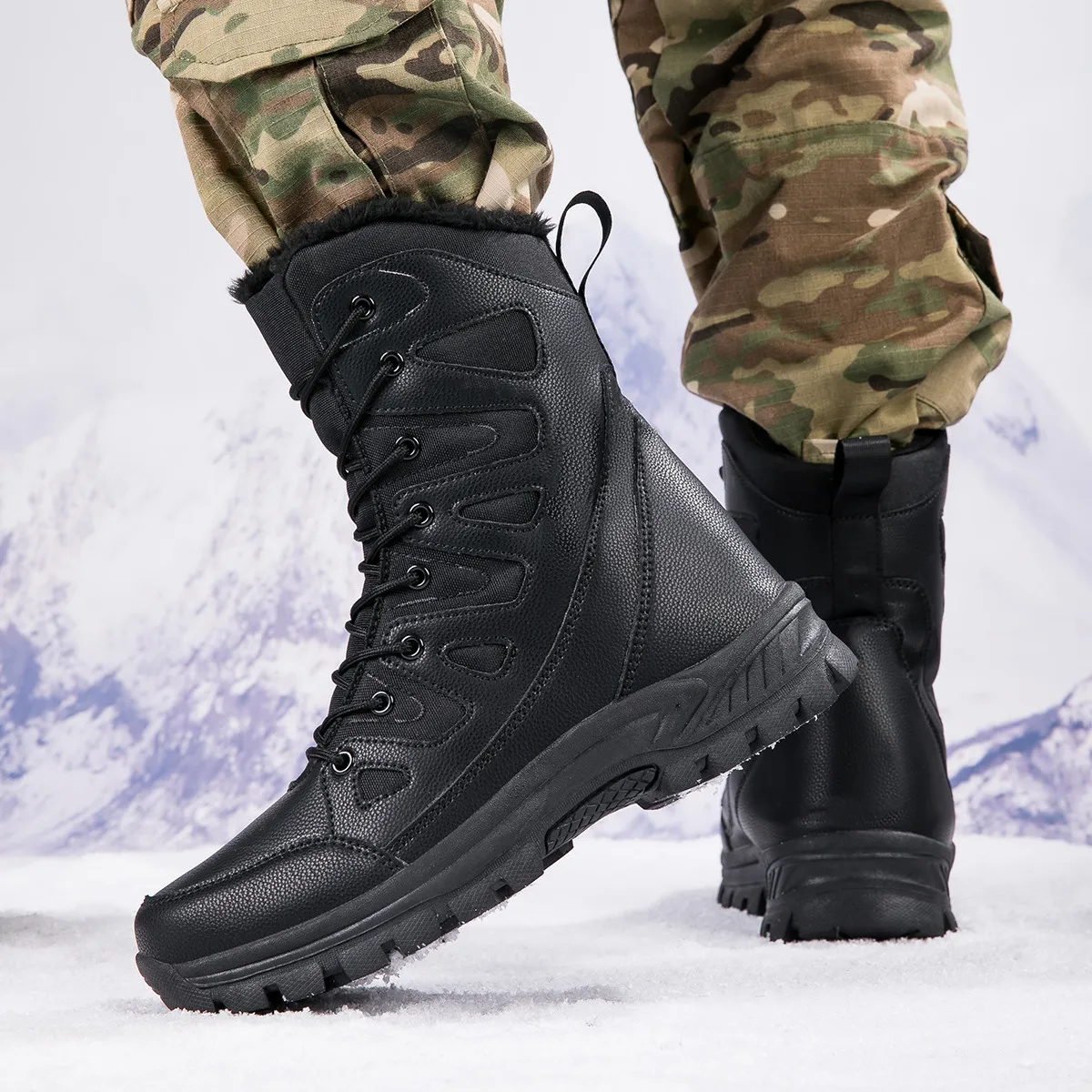 2023 New Winter Boots Men Hiking Boots Outdoor Waterproof Snow Boots Men Warm Fur High-top Sports Casual Cotton Shoes Non-slip