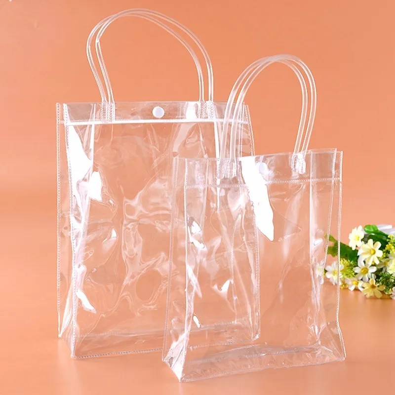 

20pcs/lot Clear PVC gift tote packaging bags with hand loop Transparant Plastic handbag closable garment bag 9 sizes