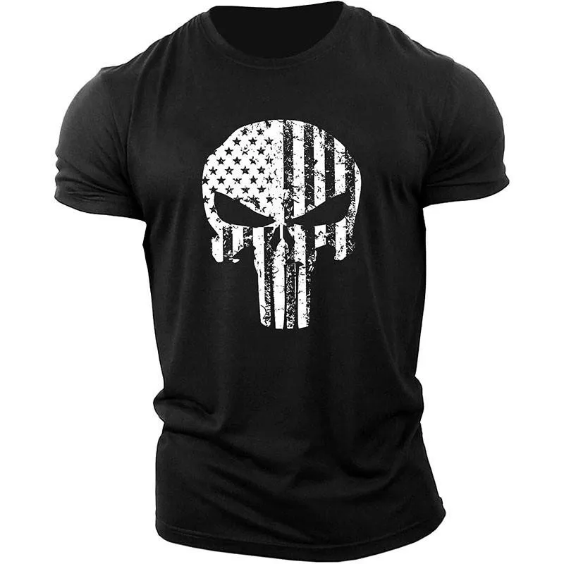 Men\'s 3D Skull Printed T-shirt, Casual Short Sleeved Sweatshirt, Fast Drying in Summer, Military Green Clothes Oversize 6XL2023