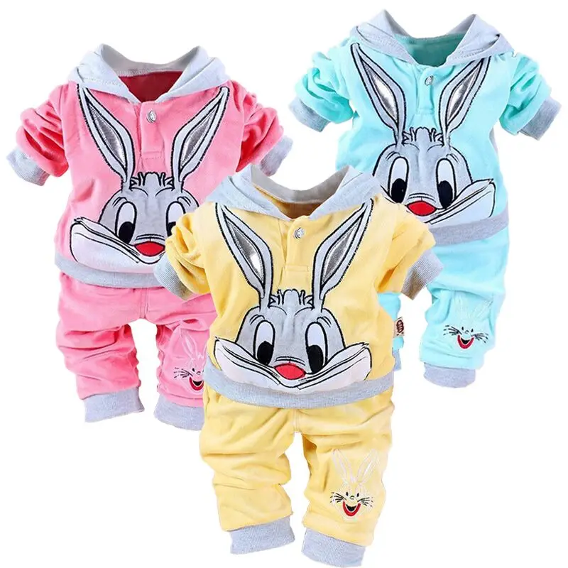 

Autumn Newborn Boys Girls Velvet Clothing Sets Children Cartoon Rabbit Hooded Coat + Pants 2Pcs Infant Baby Clothes Warm Costume