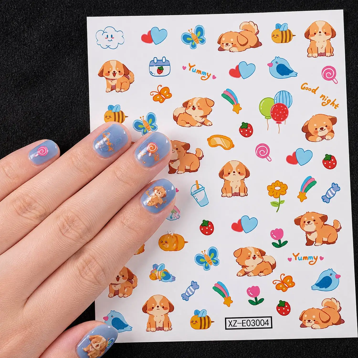 1Pc Cute Dog Patterns Puppy Nail Sticker Brown Snack Designs Puppy Nail Decal Relaxing Healing Art Puppy Nail Slider