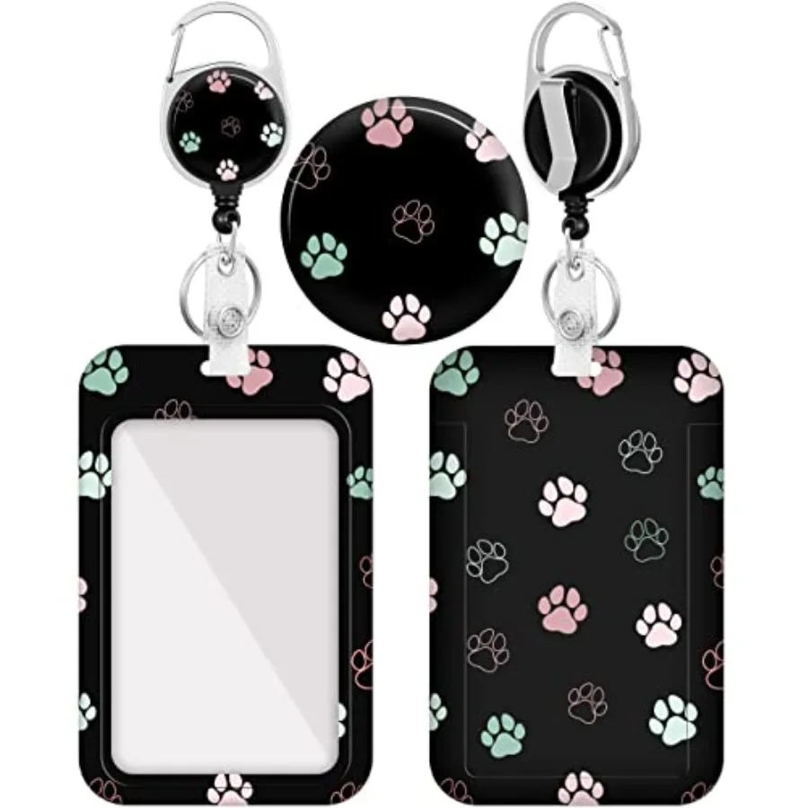 

Badge Holder with Retractable Reel, Cute Dog Paw ID Name Tag Work Badge Clip Heavy Duty Vertical Card Protector Cover Case for