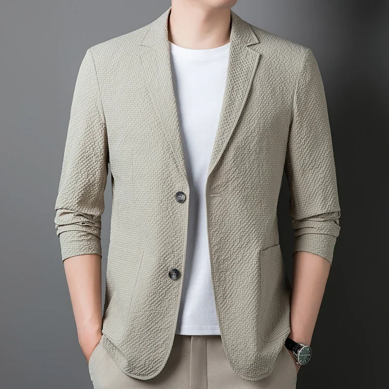 2024 Spring New Fashion Casual Solid Color Single Suit Top Clothes Korean Version Versatile Suit for Middle aged and Young Men O