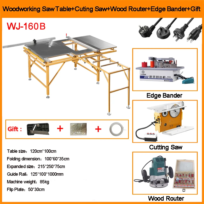 Multi-functional WJ-160B Panel Saw Workbench with Sliding Table Saw Machine and Edge Banding Machine