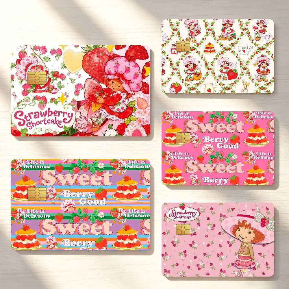 Cartoon Credit Card Sticker Waterproof Anti-Scratch 4PCS Bank Debit Traffic S-Strawberry S-Shortcake Cute Cover Decoration