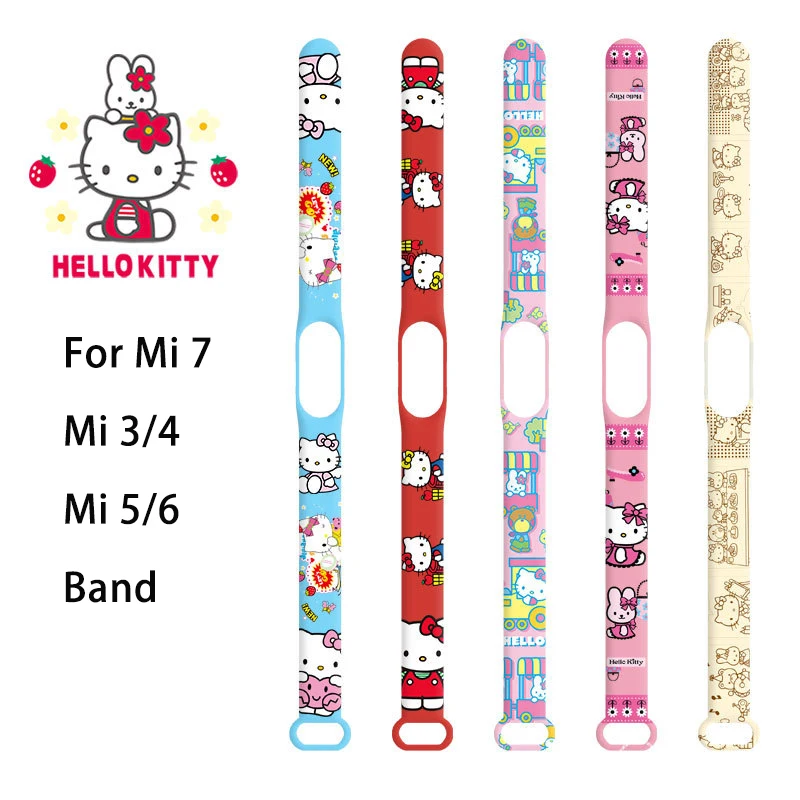 Sanrio Cartoon Strap Hello Kitty For Xiaomi Mi Band 7 6 5 4 3 NFC Silicone Bracelet Replacement Smart Sports Fitness Wrist