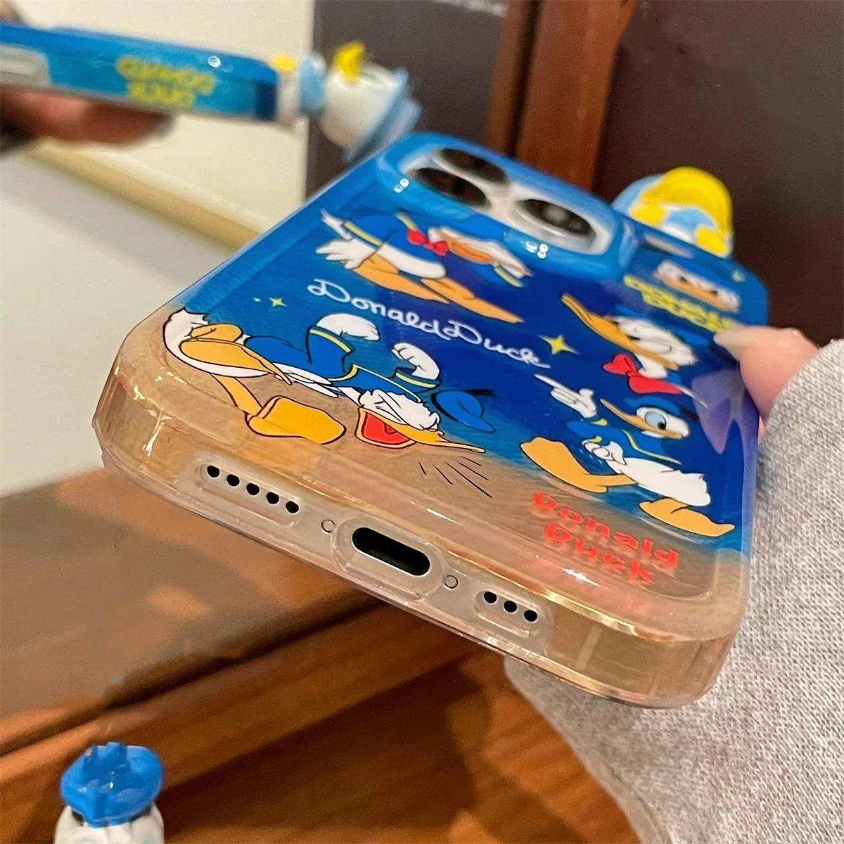 الفاخرة تموج الماء لطيف الكرتون دونالد داك غطاء الهاتف آيفون 12 13 14 15 16 برو ماكس مضحك دونالد داك دمية ديزني