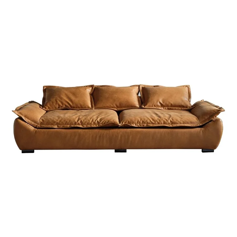 Medieval sailing sofa living room straight row super deep sitting wide retro oil wax leather sofa