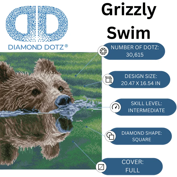 Grizzly Swim Diamond Painting Kits für Erwachsene-Diamond Art Kits ein entspannendes kreatives Bastel set mit Dotz-Edelsteinen 20,5x16,5