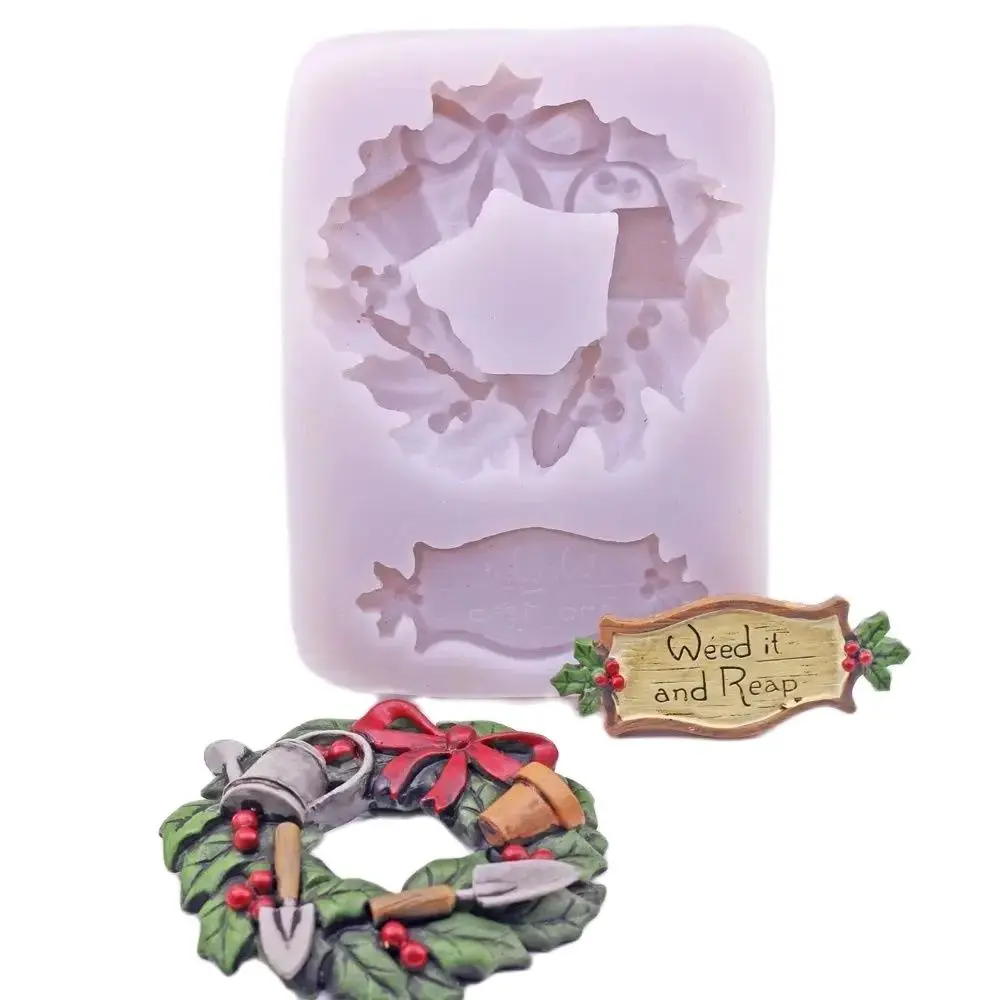 Holly leafs Garland Silicone Mould Fondant Cake Sugarcraft Baking Mold Farm Weed It And Reap Tool Decorating Xmas