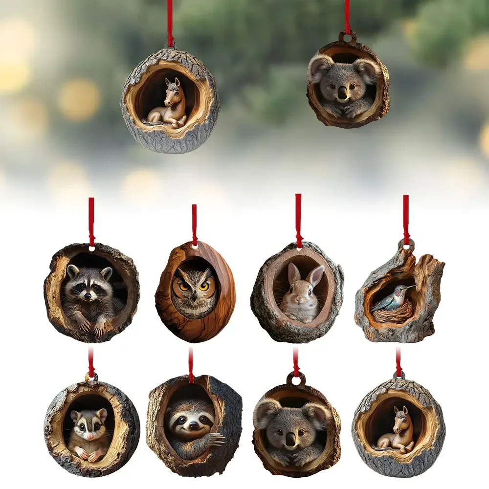 Animal Christmas Ornaments 2D Acrylic Forest Animal Ornaments Cute Christmas Tree Animal Pattern Ornament Woodland Animal Orname