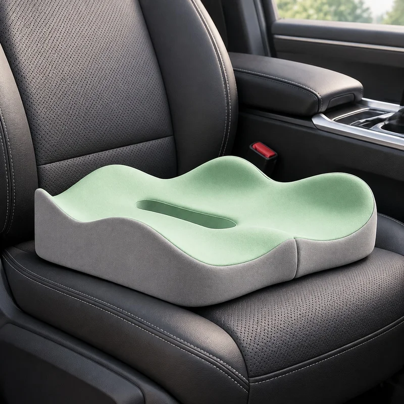 Comfortable 3D Memory Foam Cushion with Washable Polyester Case for Office and Vehicle Seating, Light Green/Grey