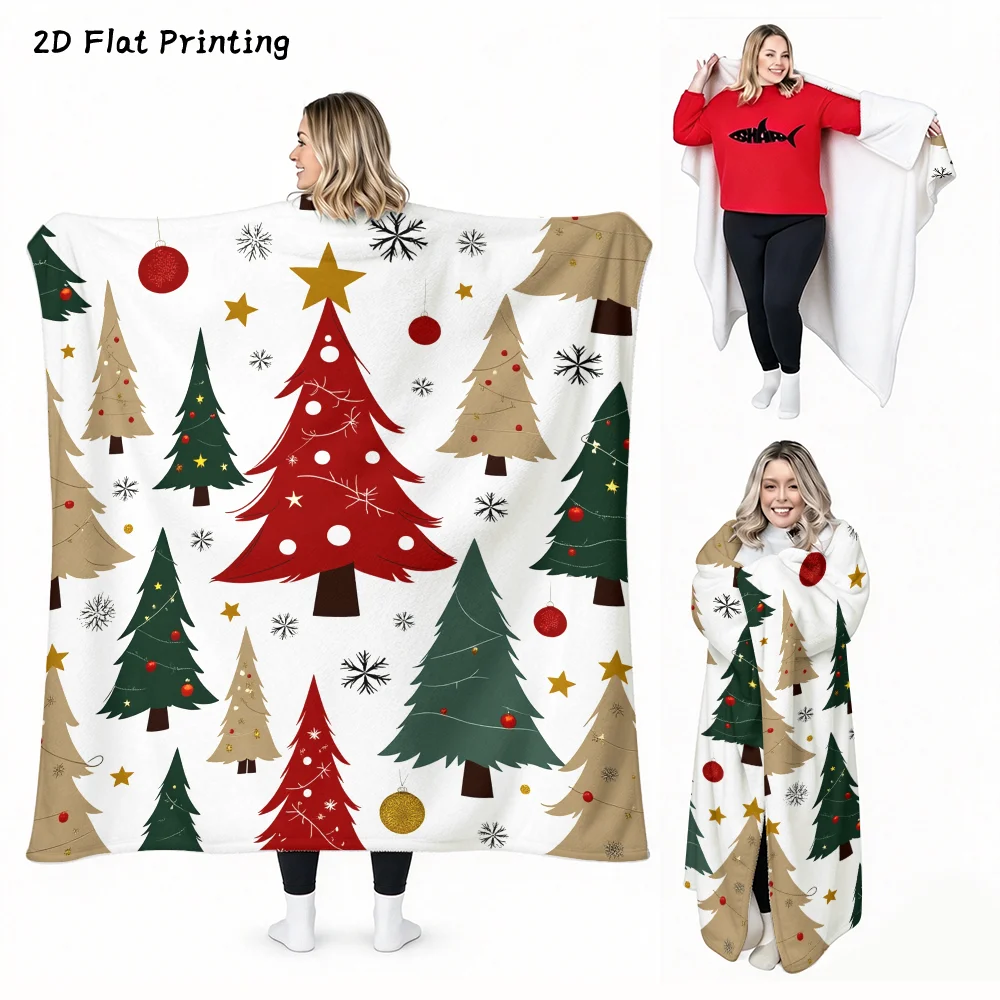 1PC Christmas Tree Graphic Print Wearable Blanket-Soft and comfortable for both men and women. It is very suitable for daily use