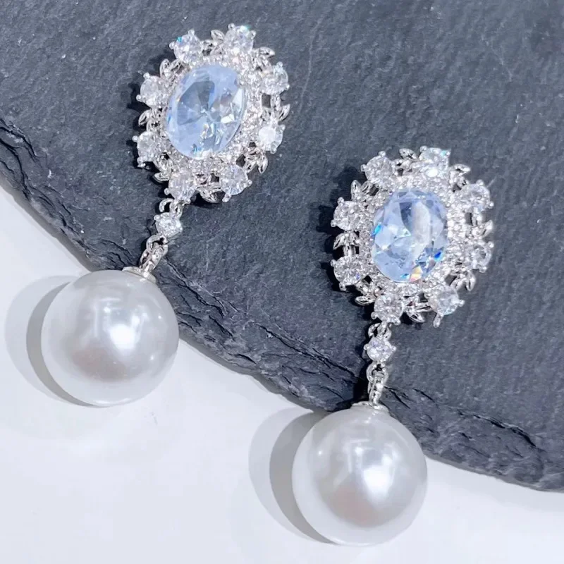 New Boutique Retro Palace Pearl Earrings For Women With Zircon Full Diamond Style Jewelry