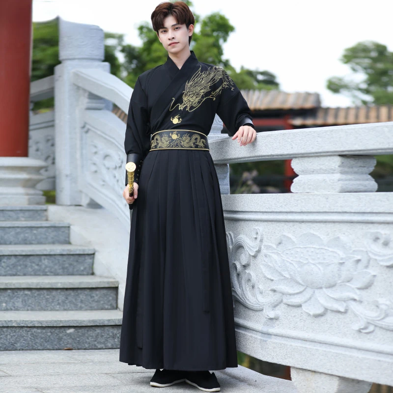 Hanfu Men Ancient Traditional Chinese Clothing Han Dynasty Tang Suit Swordsman Robe Folk Dress Male Halloween Cosplay Costume