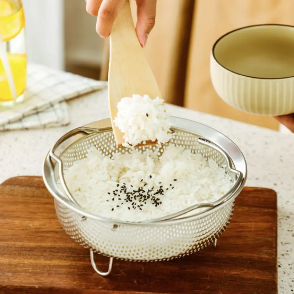 Stainless Steel Rice Cooker Steam Basket Rustproof Three-Legged Stand Steaming Rack Stable Foldable Handle