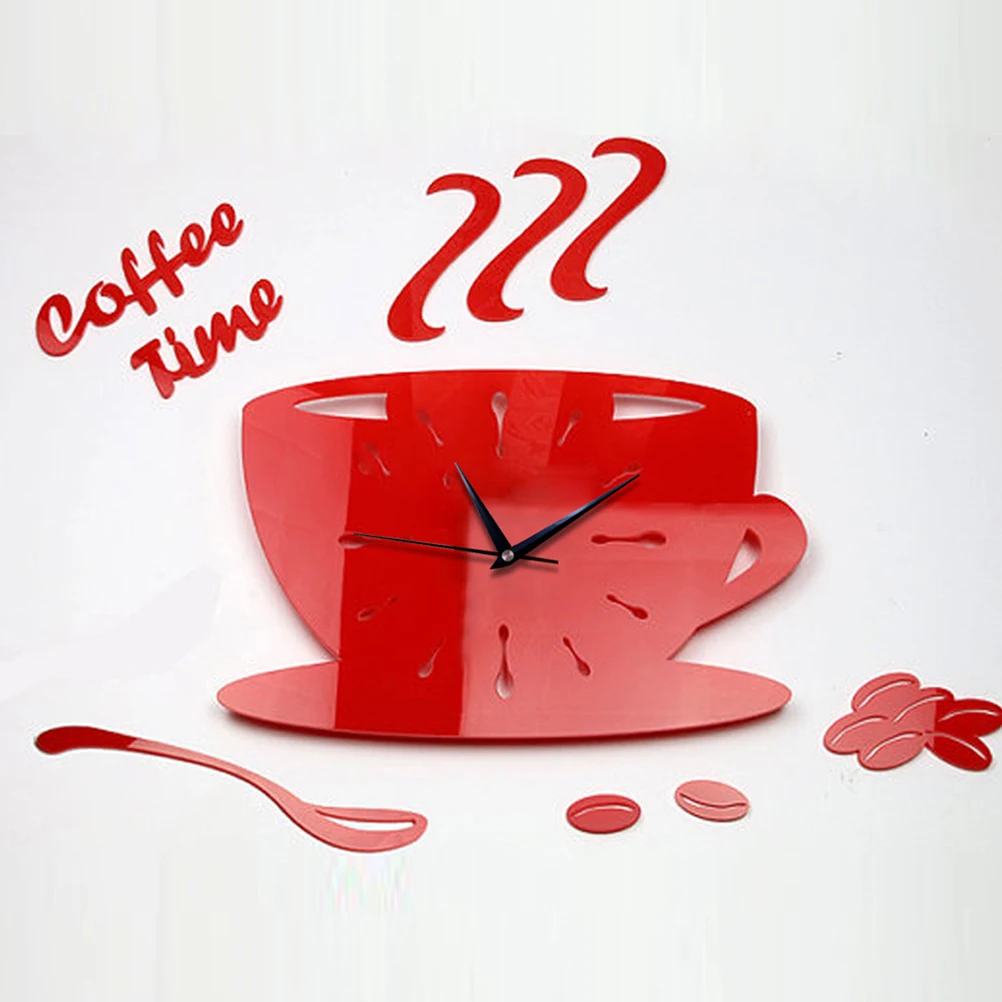 

Diy Acrylic Coffee Time Cup Shape Hollow Numeral Red Random Style 3D Coffee Cup Home Decor For Living Room Bedroom Kitchen