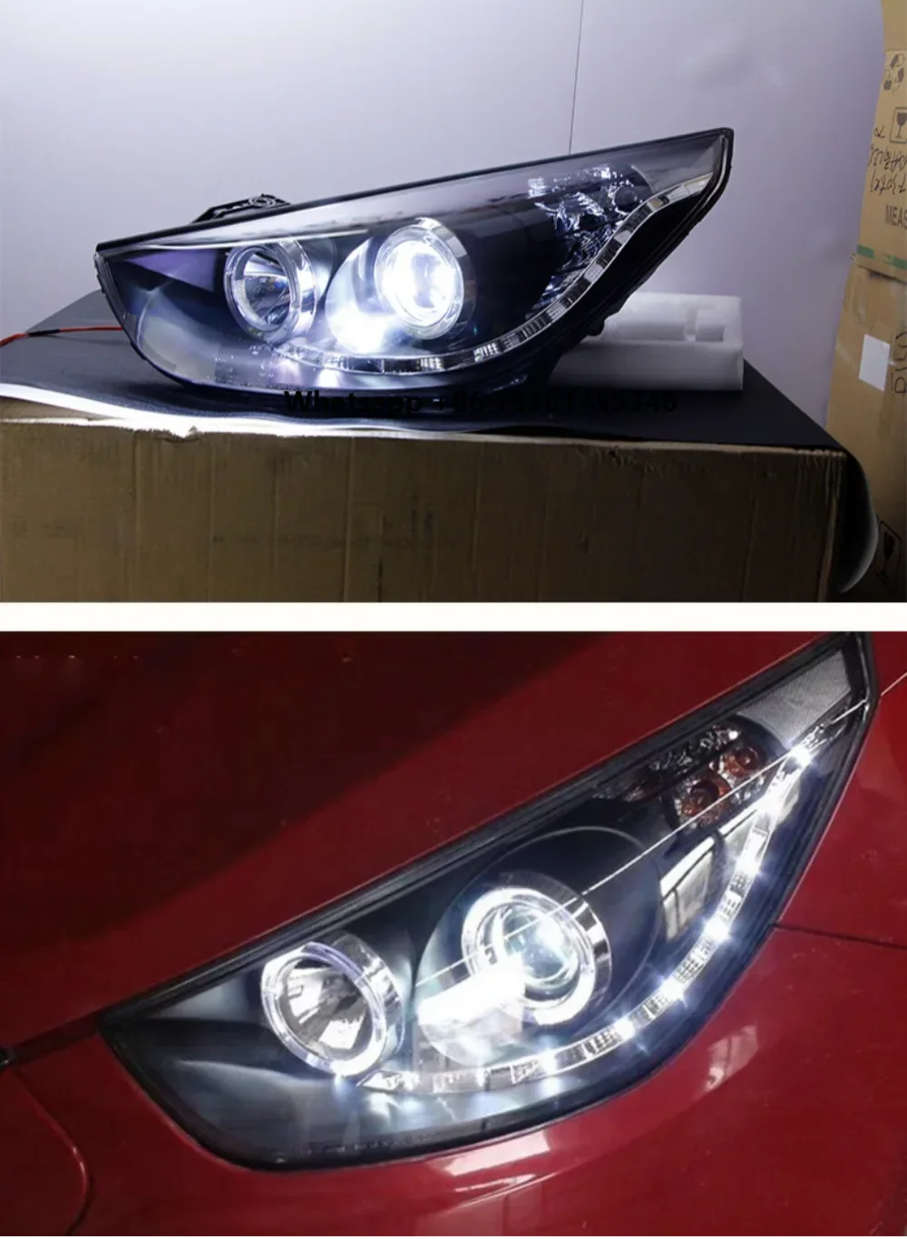 

Pair of Car Headlight assembly For ix35 2009-12 xenon angel eye led DRL daytime running light turn signal head lamp