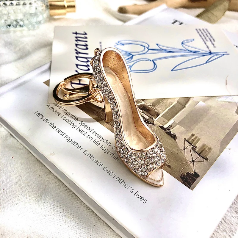 Shining Rhinestone High Heel Shoe Key Chains Colorful Delicate High Heel Shoe Geometric Key Chains Car Bag Accessories Key Ring