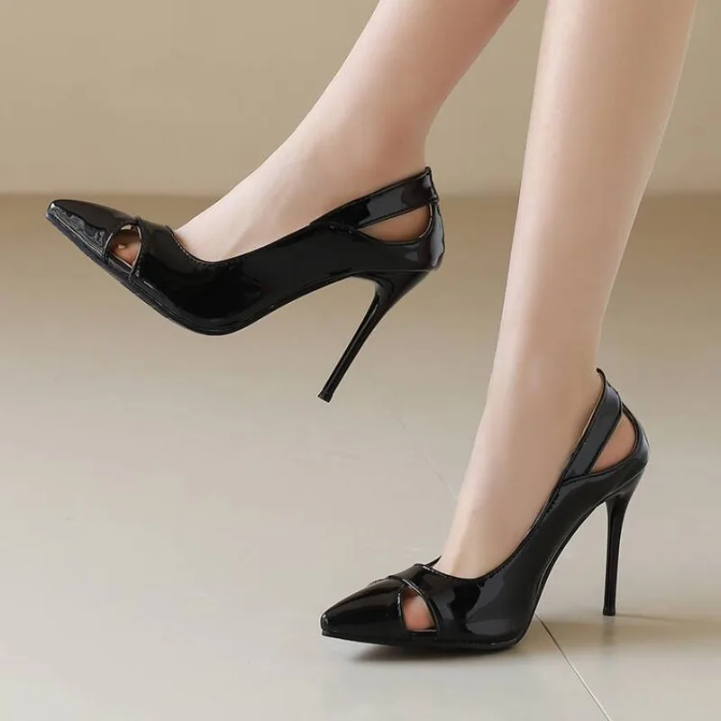 Pumps Spring Autumn New Fashion High Heel Single Shoes pointed toe Hollow out sexy party Women's Shoes high 10cm size 34-46