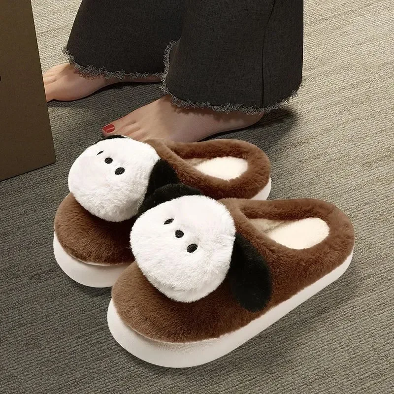 Y2k Pochacco النعال الشتاء لينة رجالي داخلي عدم الانزلاق رقيق الشريحة غرفة نوم الكرتون الدب الدافئة أفخم الذكور المنزل امرأة أحذية قطنية