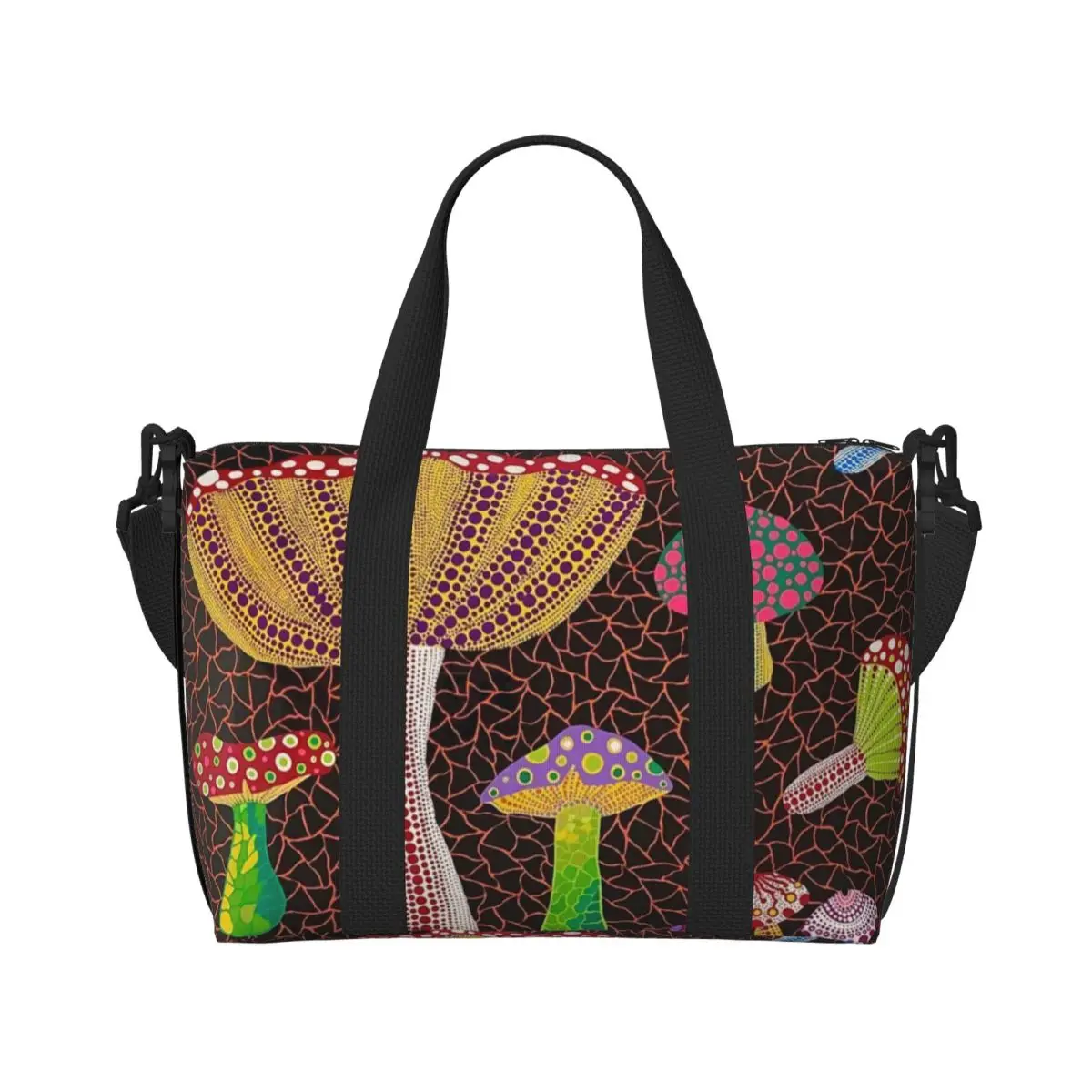 Custom Yayoi Kusama Toadstools Abstract Art Tote Bag Women Large Capacity Gym Beach Shoulder Travel Bag