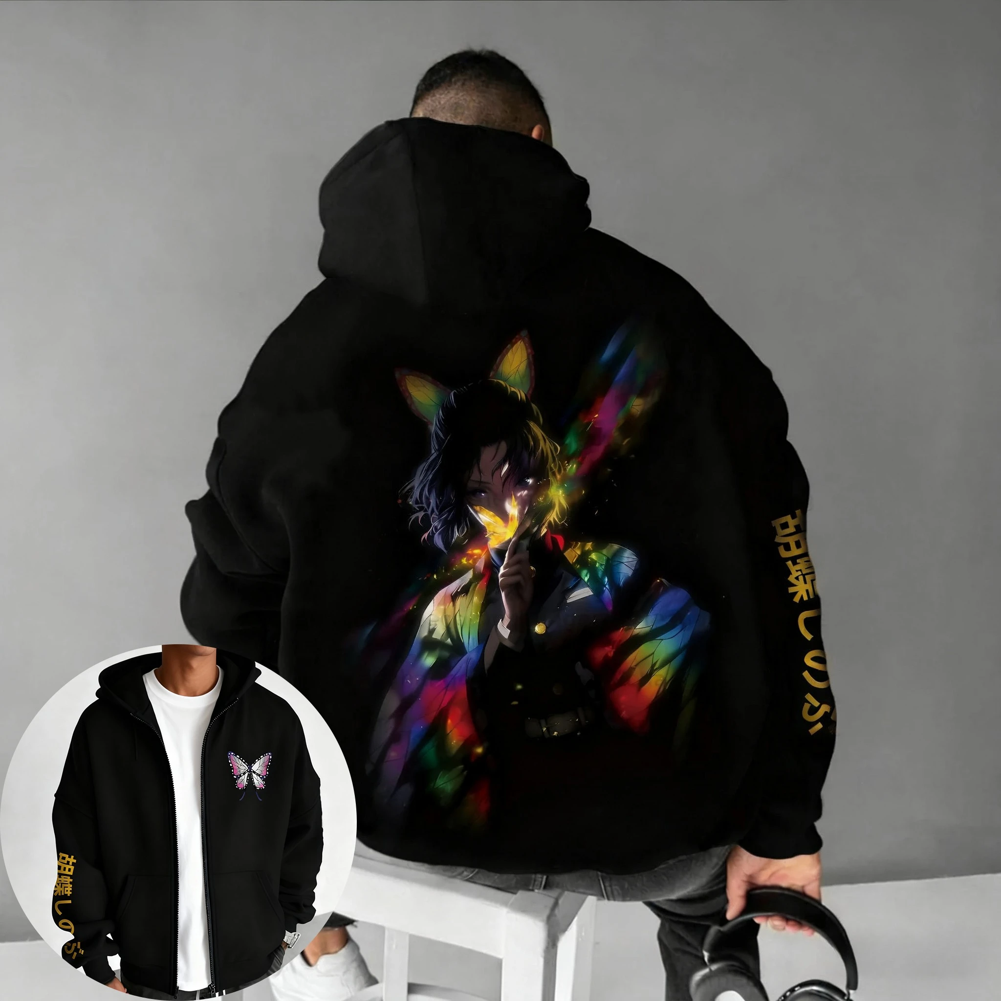 

Demon Slayer Anime Printed Zipper Hoodie Men's and Women's Autumn/Winter New Japanese Harajuku Large Y2K Loose Sweater Top