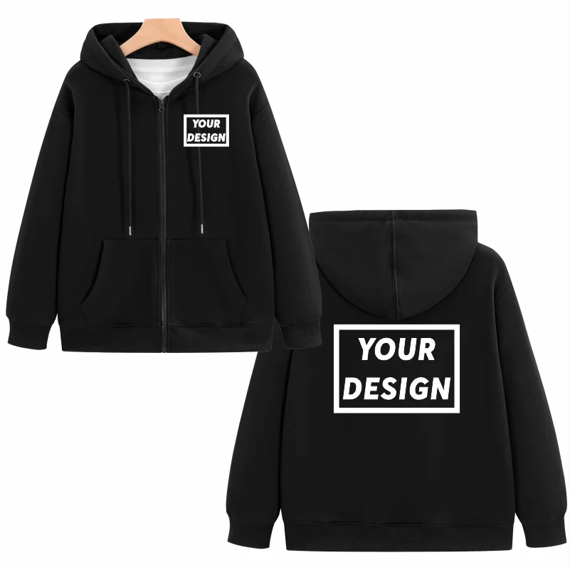 Fashion Zipper Hoodie Custom Design 100% Cotton Sweatshirt Embroidery Company Logo Thin Solid Color Hoodie Printing Text Pattern