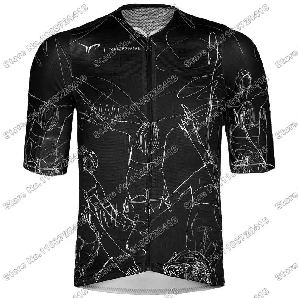 2025 Tadej Pogaikar طقم جيرسي لركوب الدراجات باللون الأسود لفريق الإمارات العربية المتحدة ملابس ركوب الدراجات للرجال صيفية على الطرق قميص بدلة دراجة مريلة شورت