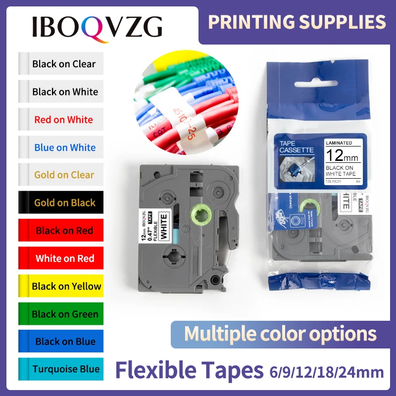 TZe FX231 FX221 Compatible For P touch Flexible Label  for Brother Label Printer PTH110 PTE300 PTP710BT PTE550W PTP900 PTD600