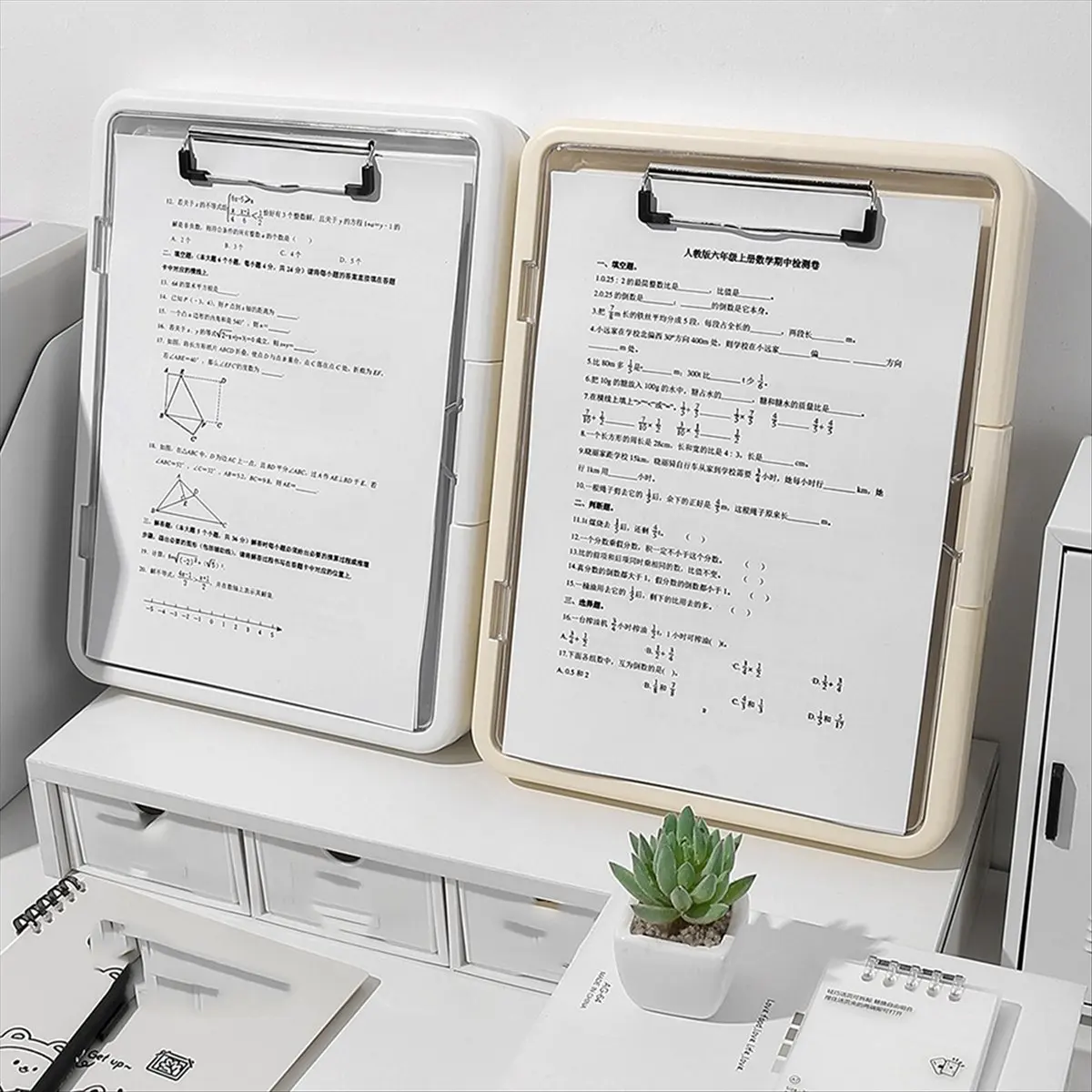 Latest ABBQ-A4 Multi-Function Exam Folder with Clip Document Organizer for Students Work Portfolio Storage Test Holder WHITE