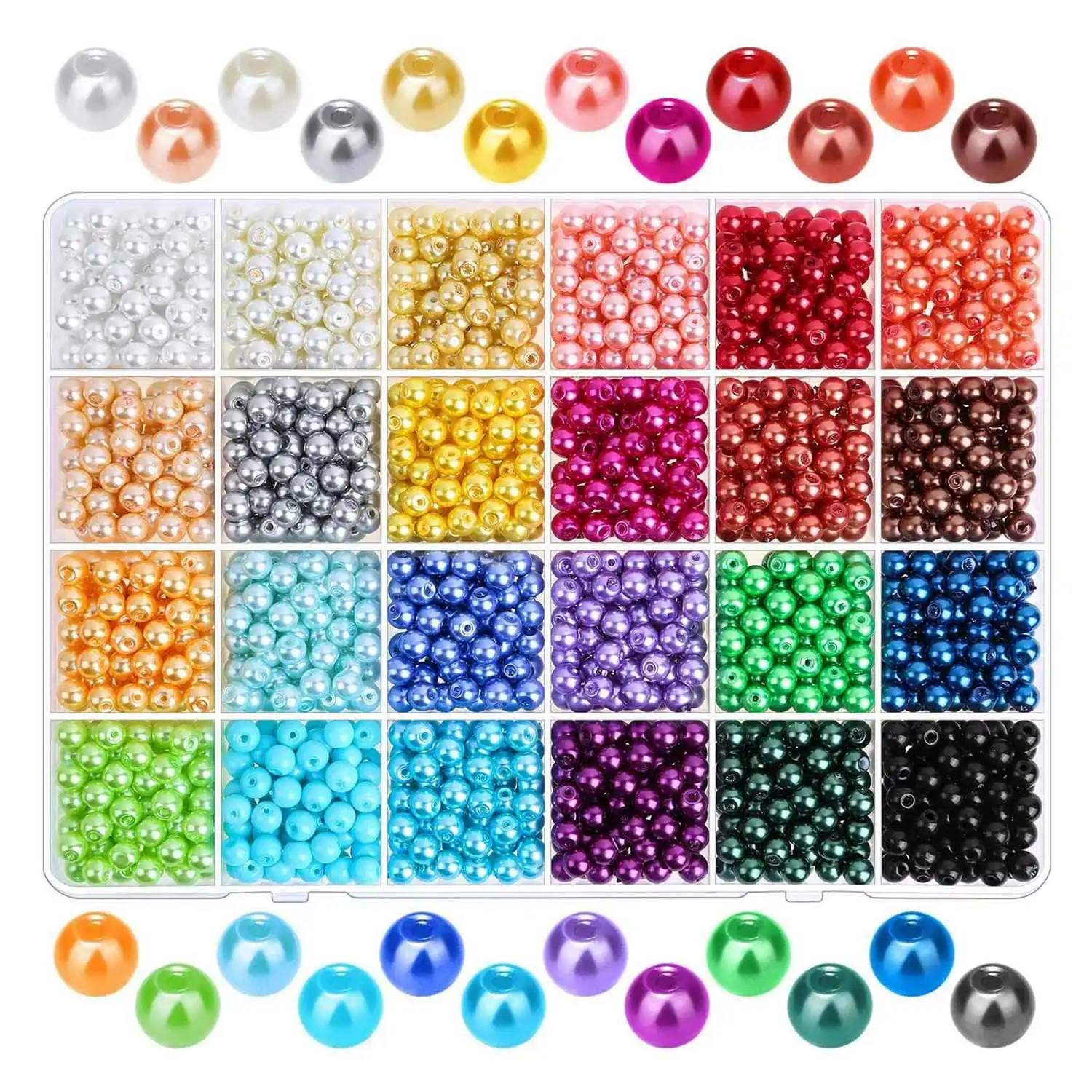 

1680Pcs 6mm 24 Colors Round Pearls Beads with Holes for Jewelry Making Loose Spacer Beads for DIY Crafts Jewelry Making