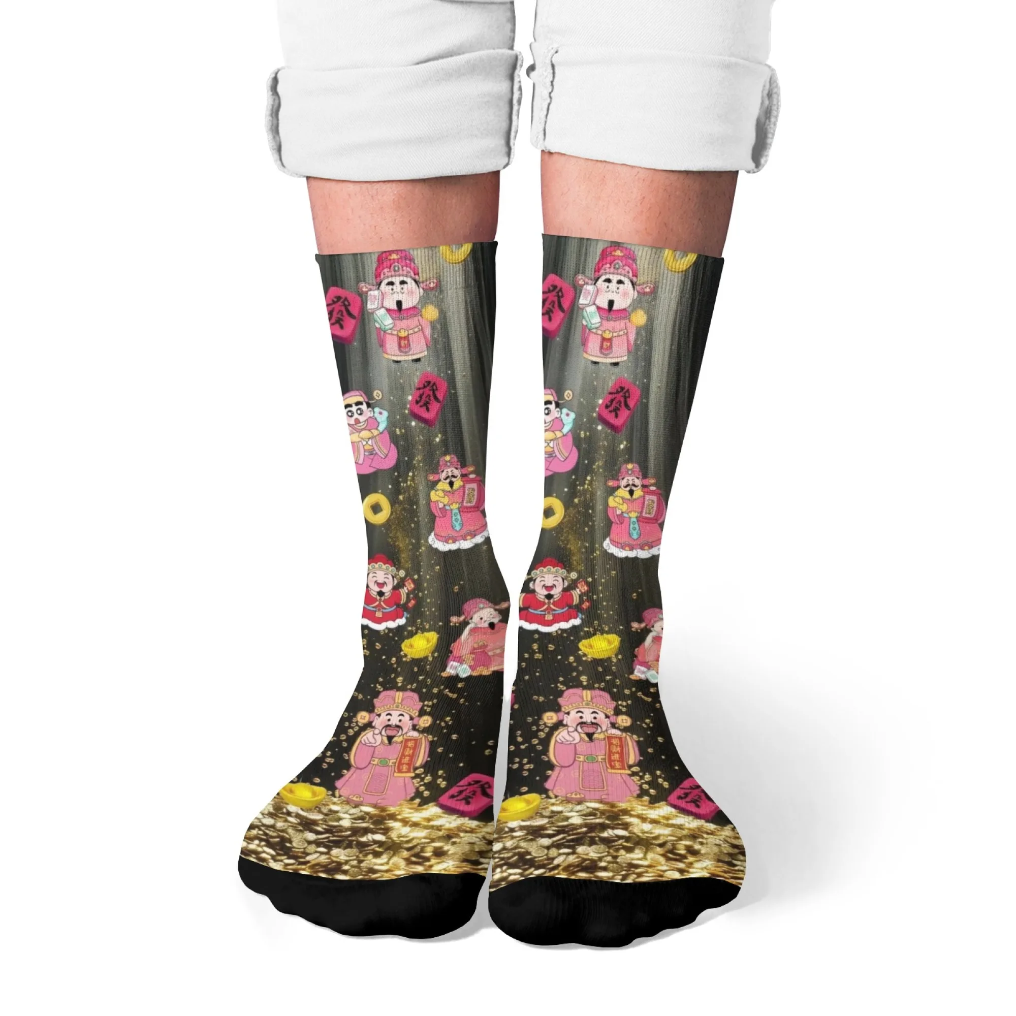 Auspicious patterns of the God of Wealth socks non-slip casual socks novelty Harajuku street hip-hop men's socks fun gift
